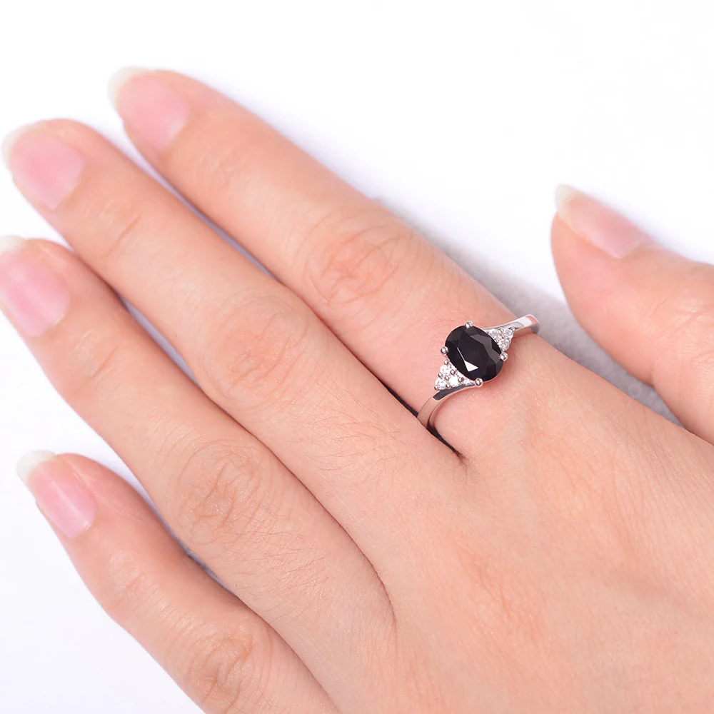 Oval Black Spinel Bypass Engagement Ring - Image 4