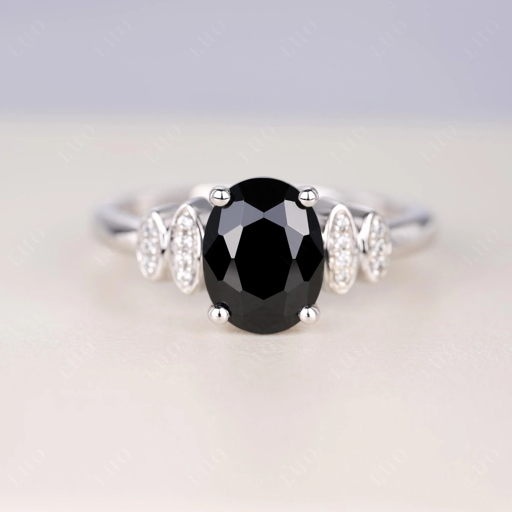 Oval Cut Simple Black Spinel Engagement Ring