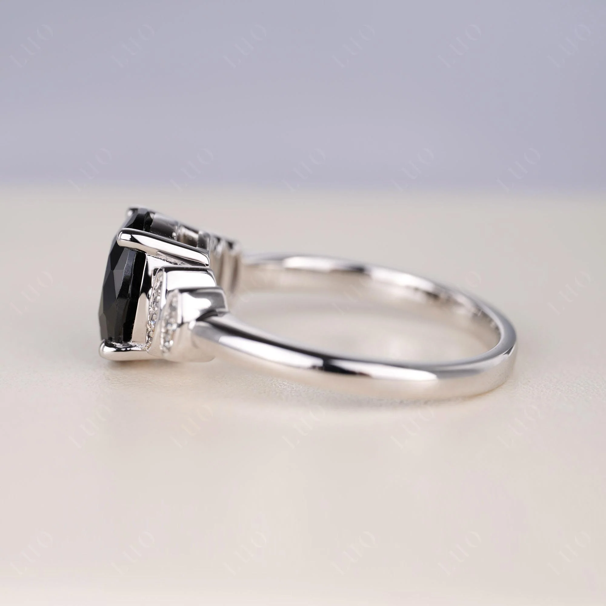 Oval Cut Simple Black Spinel Engagement Ring - Image 4