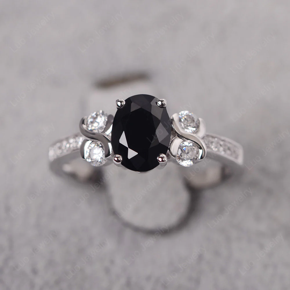 Black Spinel Infinity Oval Engagement Ring