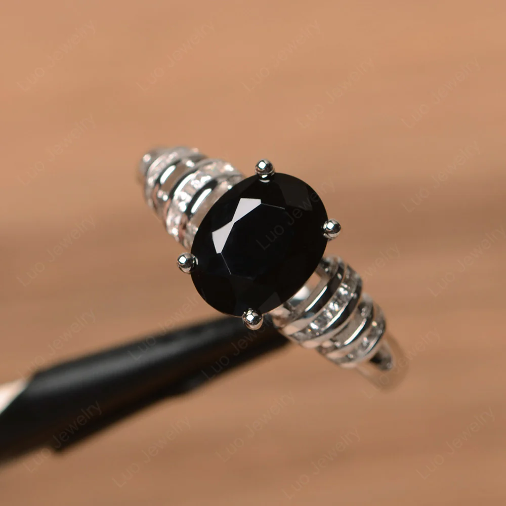 Oval Cut Black Spinel Promise Ring - Image 2