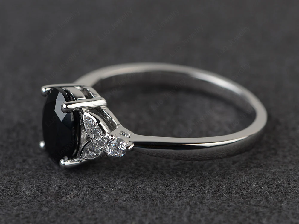 Simple Oval Cut Black Spinel Promise Ring - Image 2