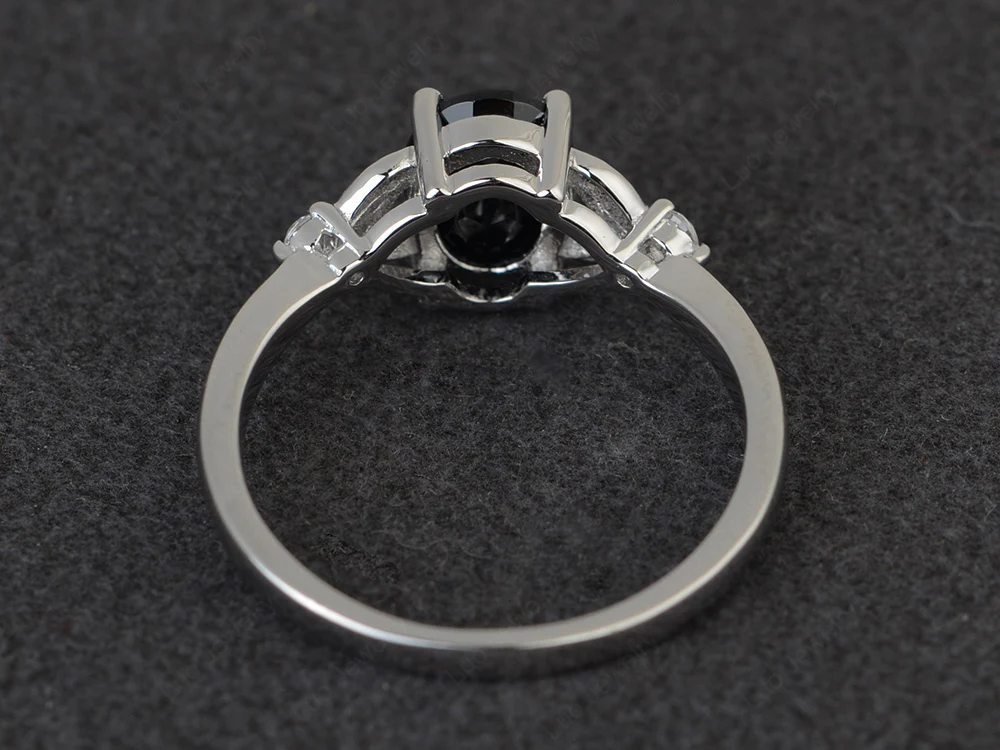 Simple Oval Cut Black Spinel Promise Ring - Image 3