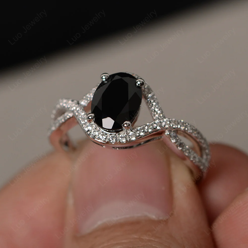 Oval Black Spinel Twisted Engagement Ring - Image 2