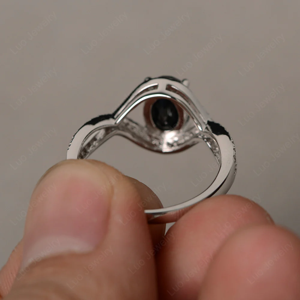 Oval Black Spinel Twisted Engagement Ring - Image 3