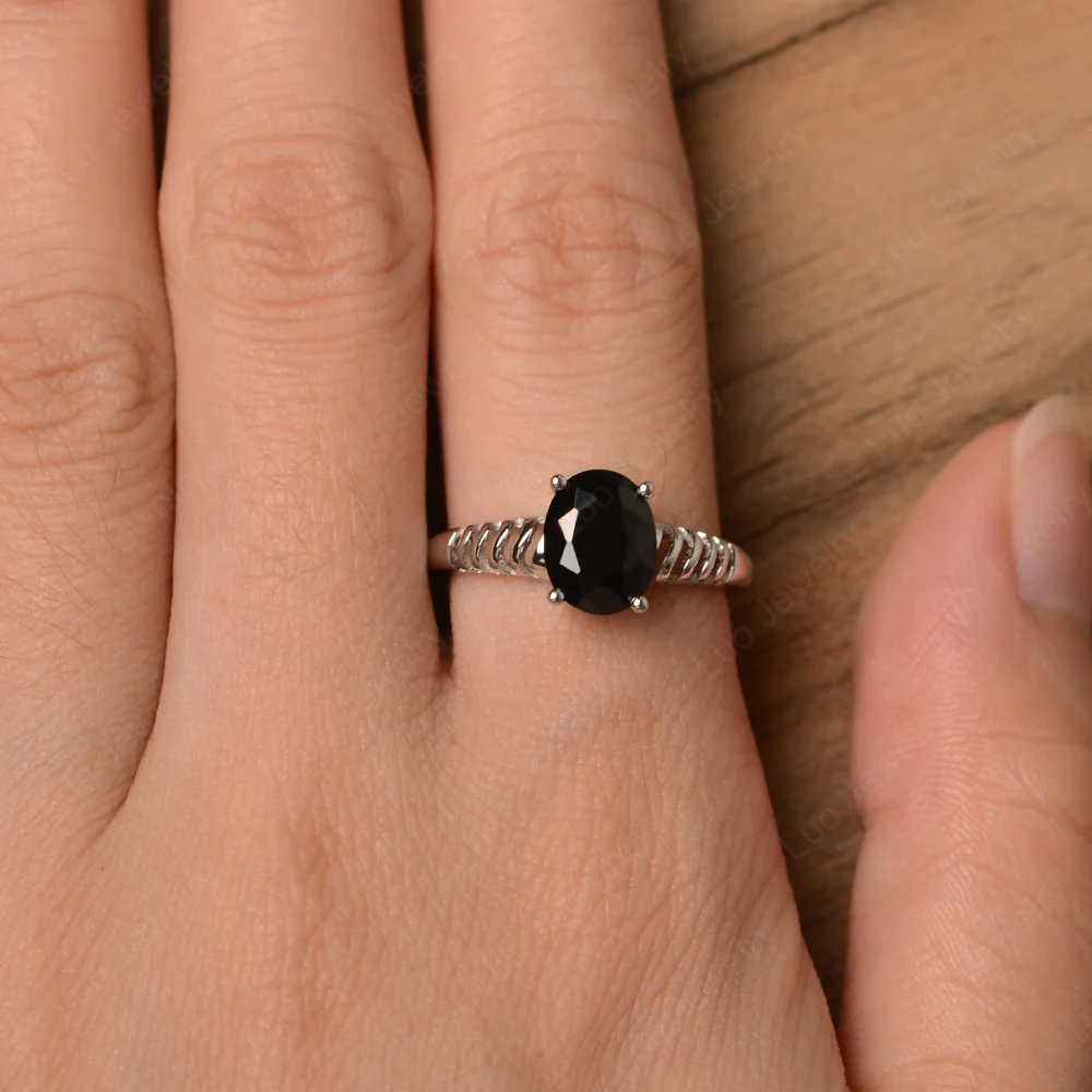 Black Spinel Spiral Engagement Ring - Image 4
