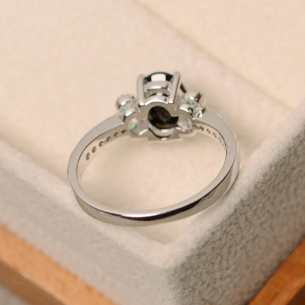 Oval Black Spinel Milgrain Engagement Ring - Image 3