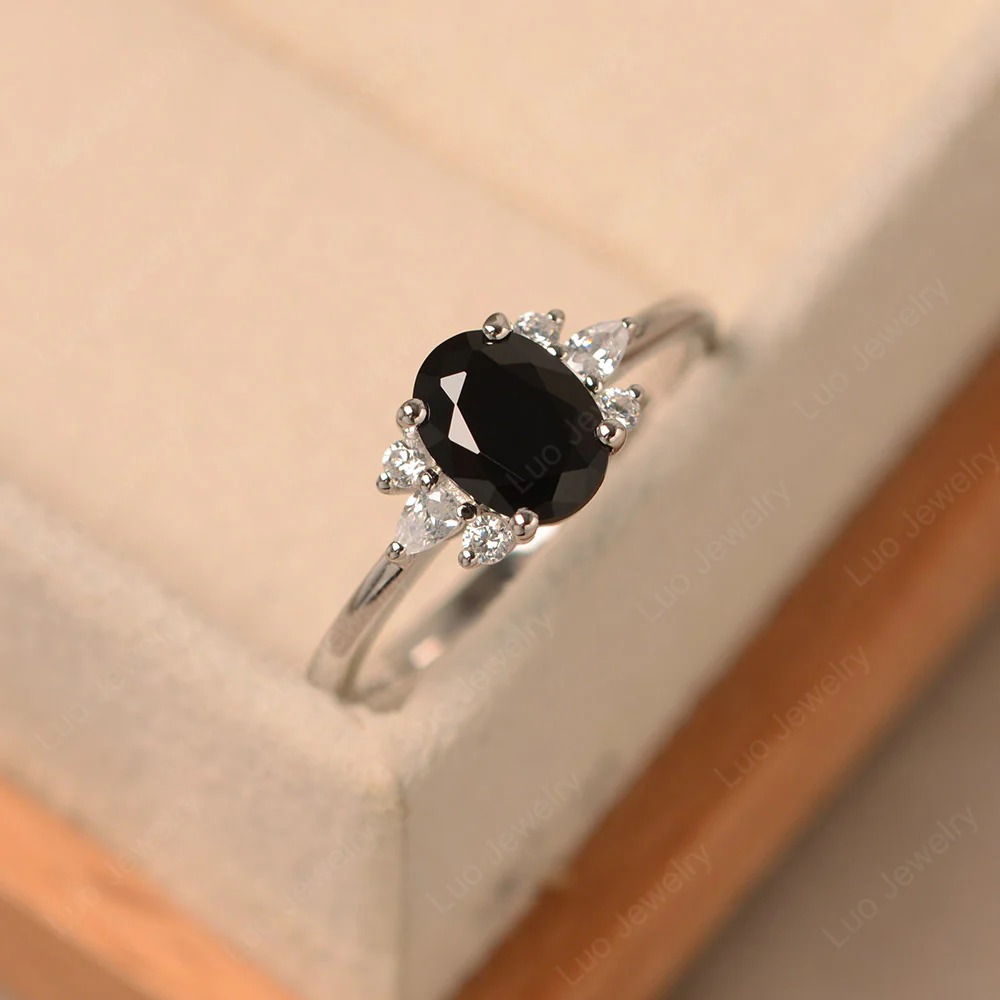 Oval Black Spinel Ring with Pear Side Stone - Image 2