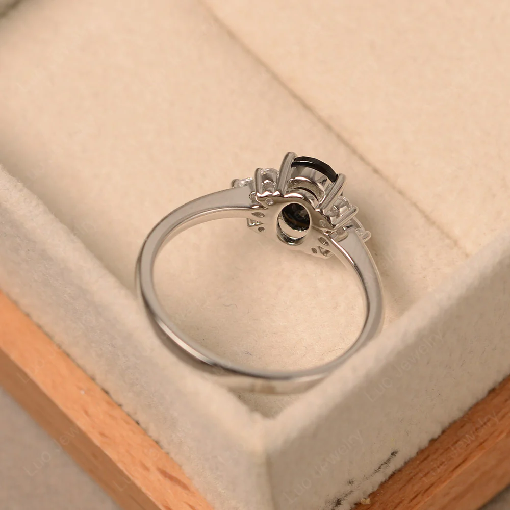 Oval Black Spinel Ring with Pear Side Stone - Image 3