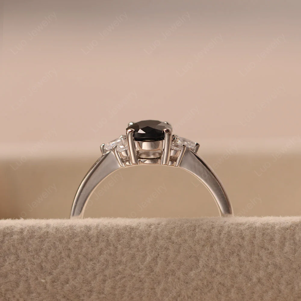 Oval Black Spinel Ring with Pear Side Stone - Image 4