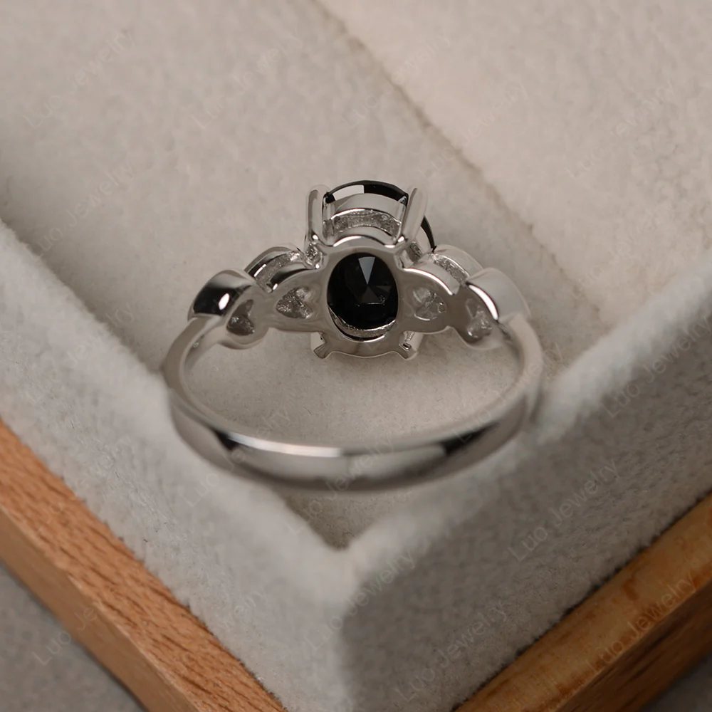 Heart Deco Black Spinel Engagement Ring - Image 3