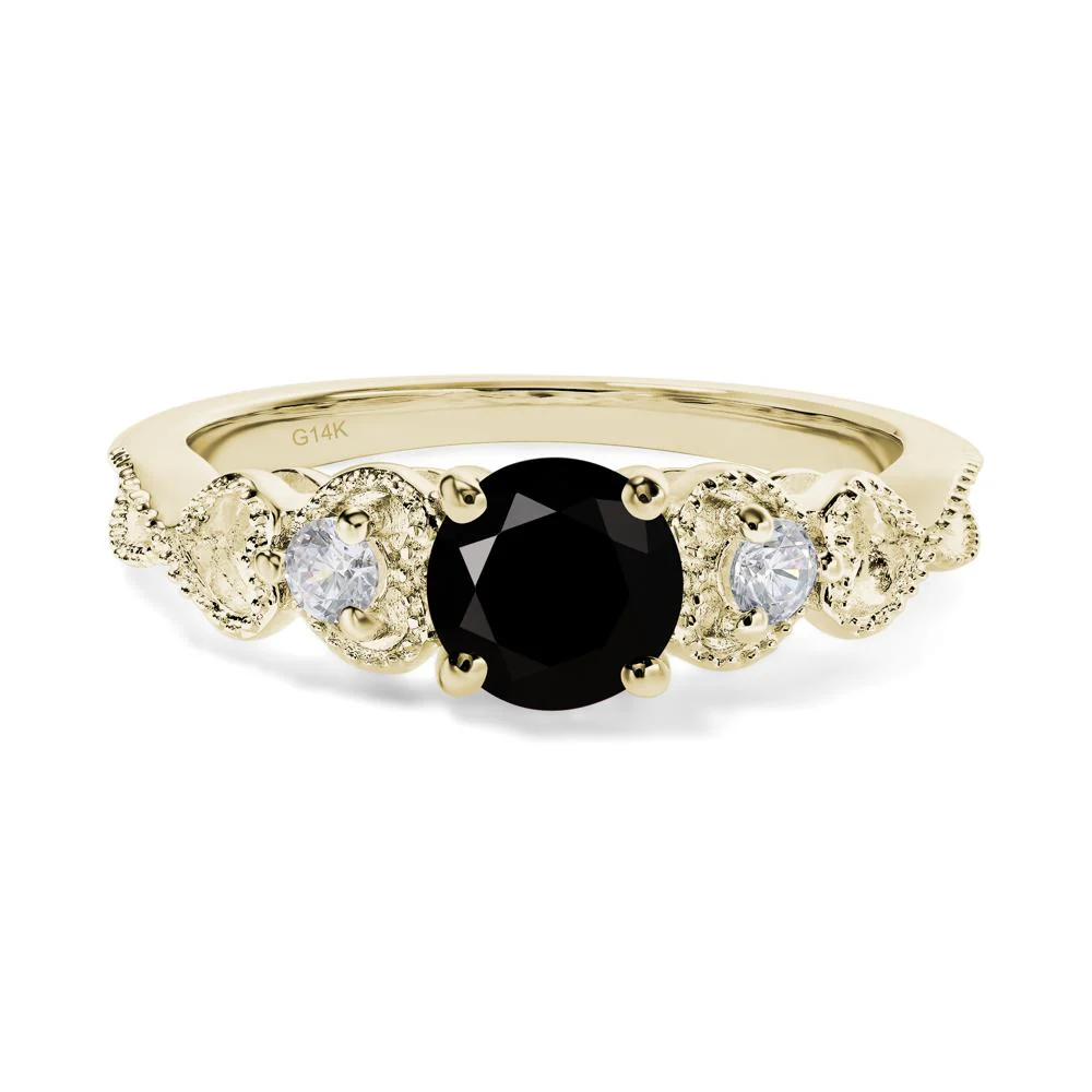 Black Spinel Vintage Style Engagement Ring