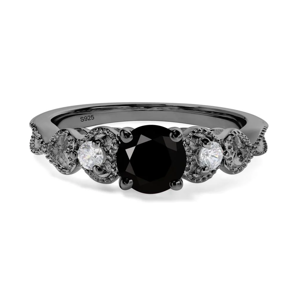 Black Spinel Vintage Style Engagement Ring - Image 3