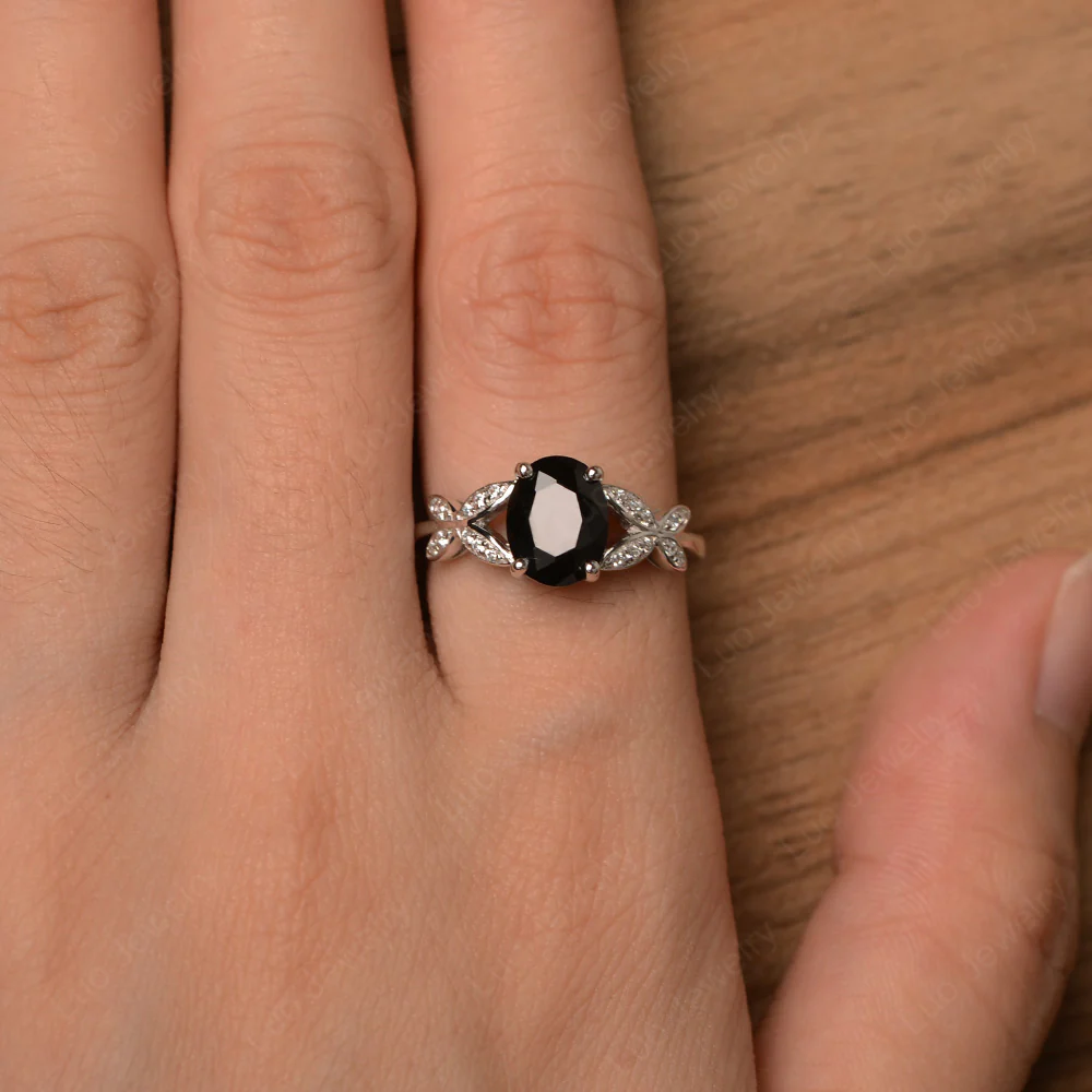 Oval Cut Black Spinel Butterfly Inspired Ring - Image 4