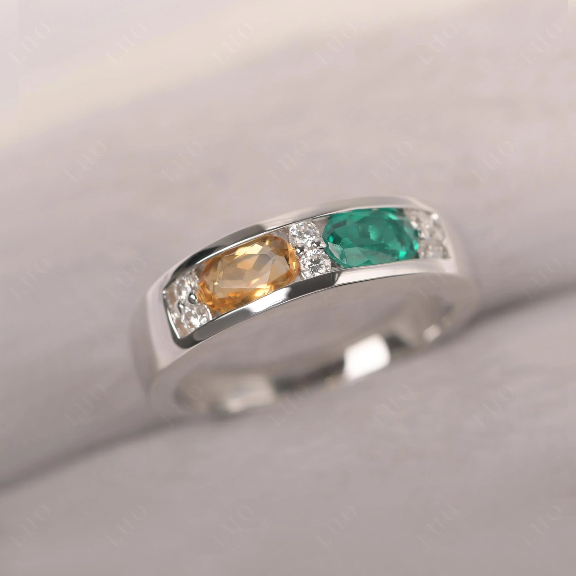 Oval Citrine and Emerald Ring - Image 10