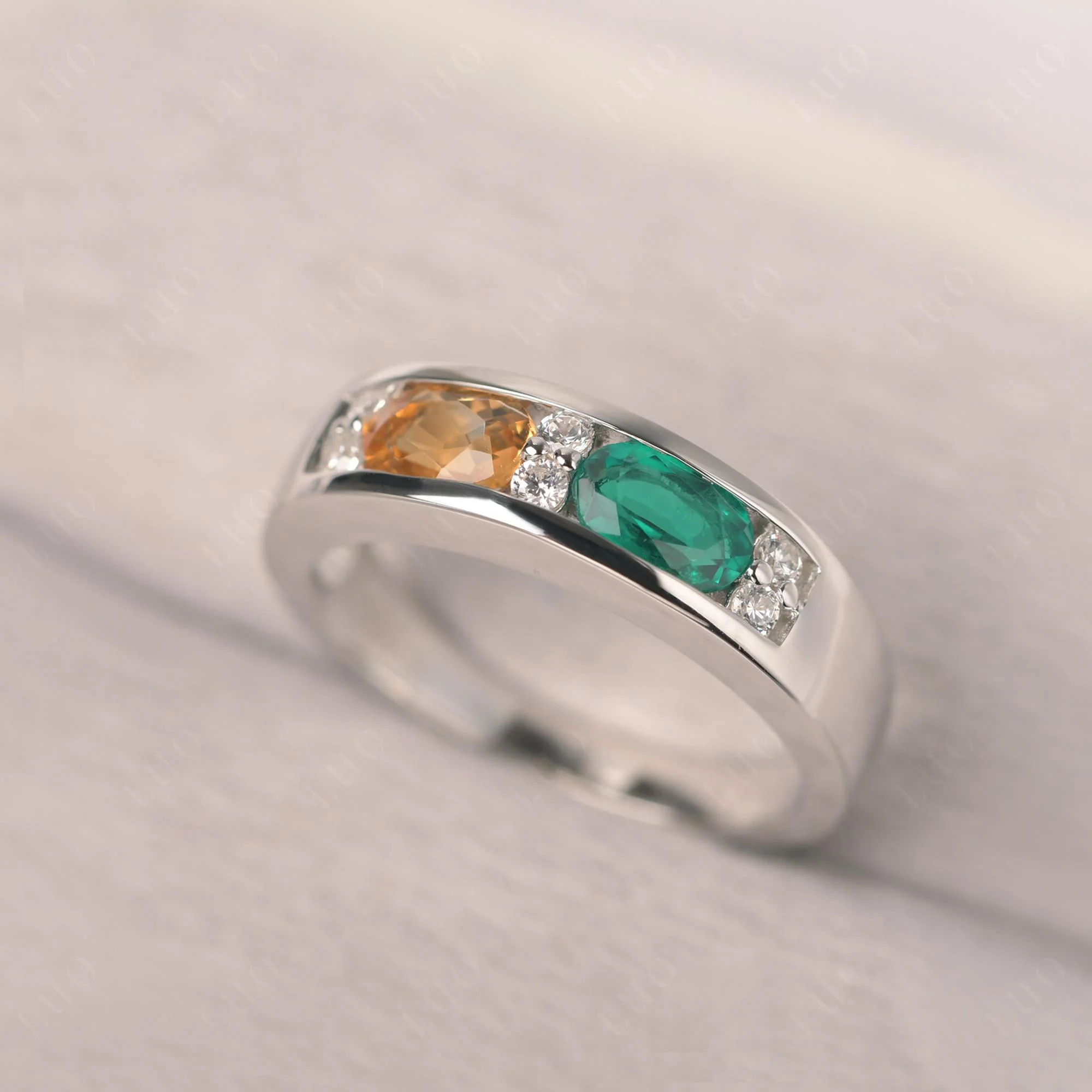 Oval Citrine and Emerald Ring - Image 11
