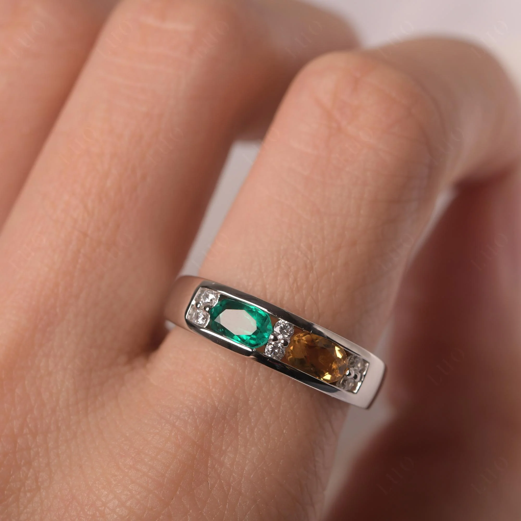 Oval Citrine and Emerald Ring - Image 14