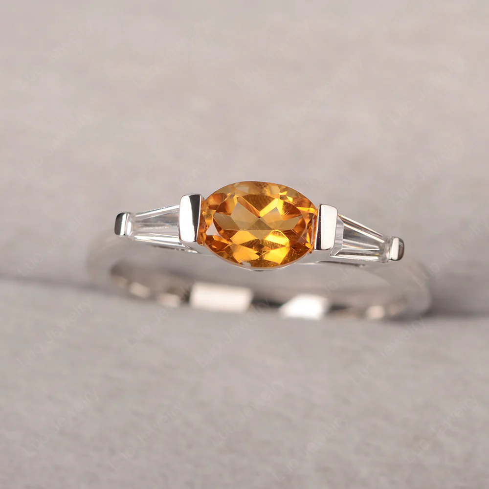 Oval Citrine Ring with Baguettes