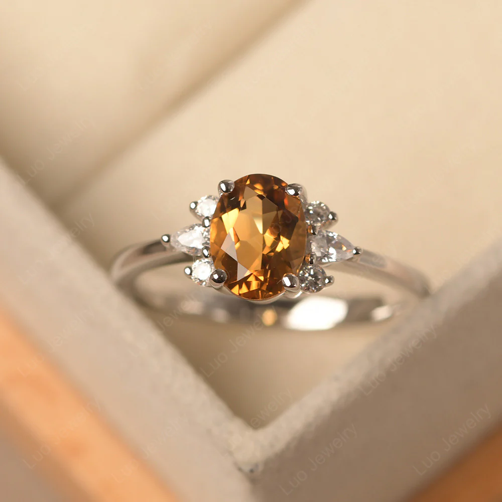 Oval Citrine Ring with Pear Side Stone