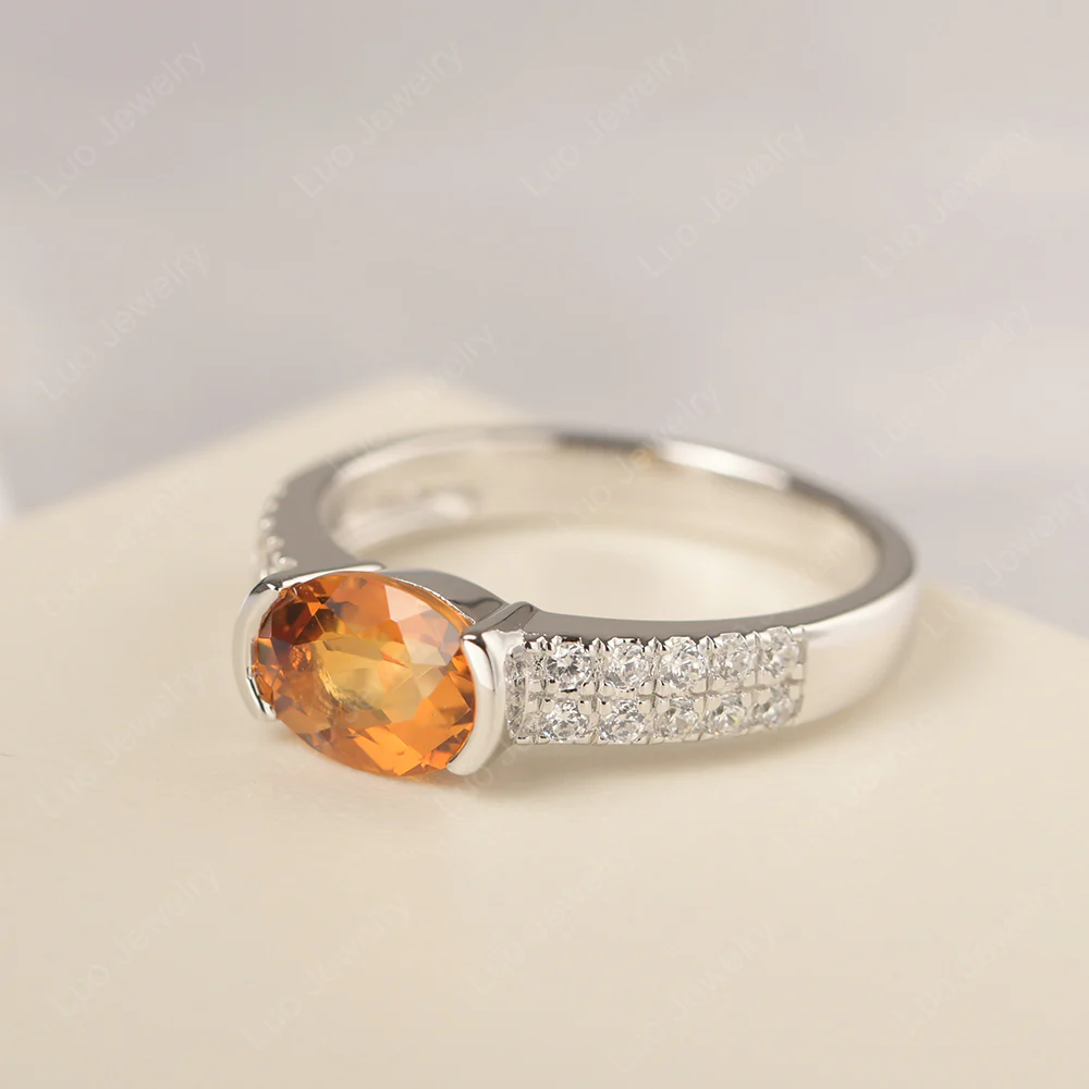 Oval Cut Citrine Double Pave Ring - Image 2
