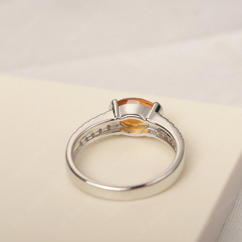 Oval Cut Citrine Double Pave Ring - Image 3