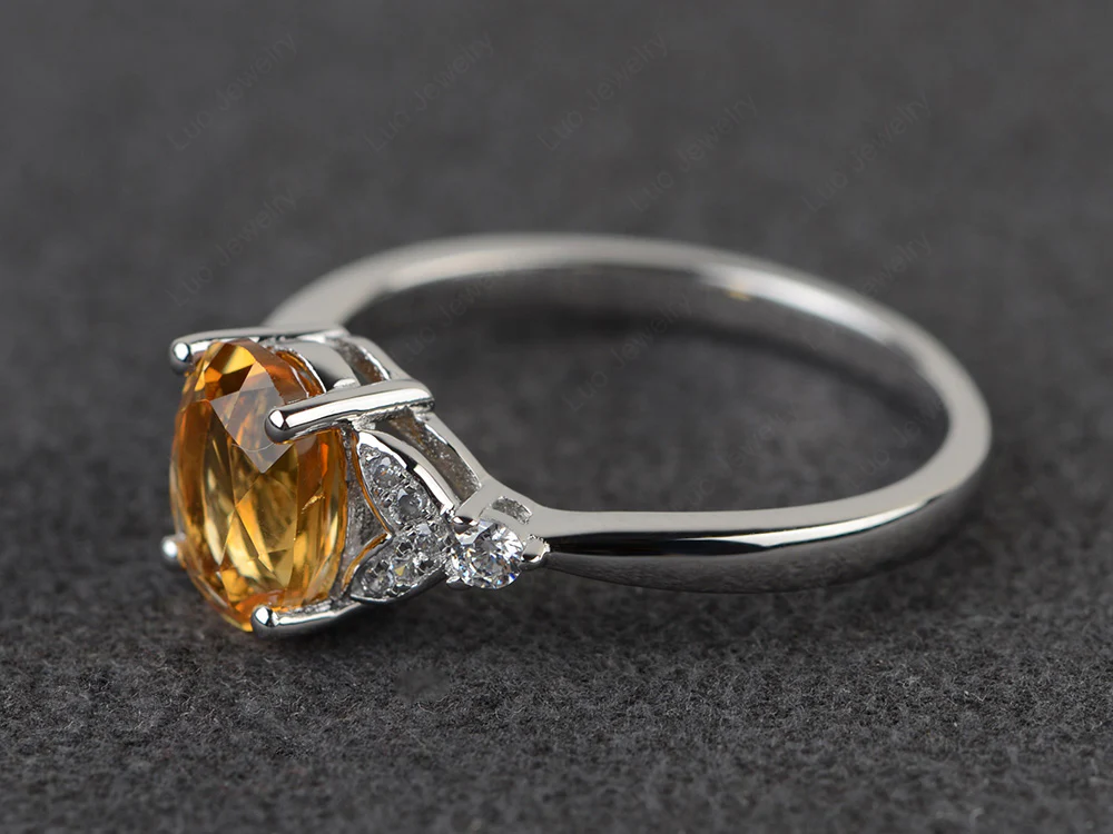 Simple Oval Cut Citrine Promise Ring - Image 2