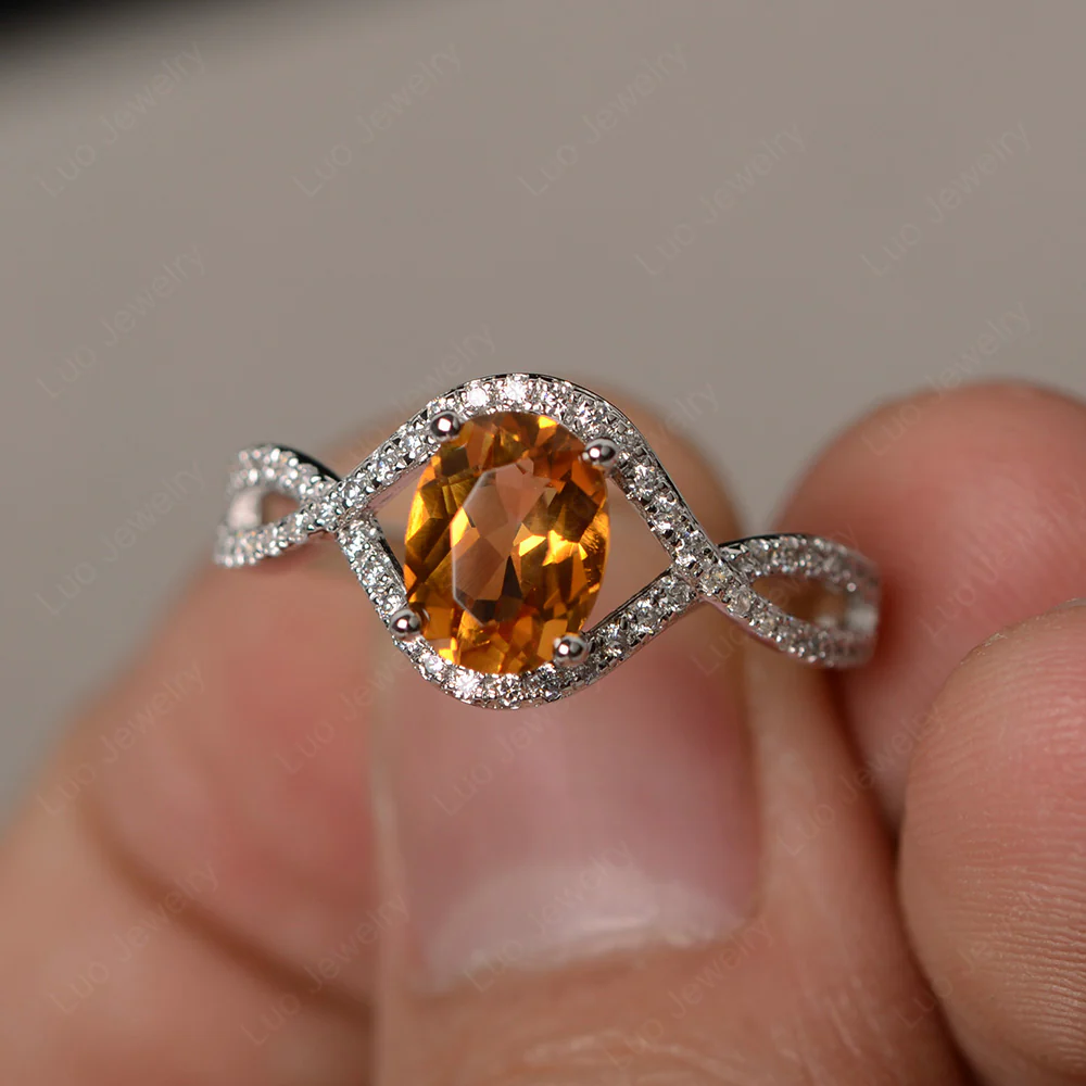 Oval Citrine Twisted Engagement Ring