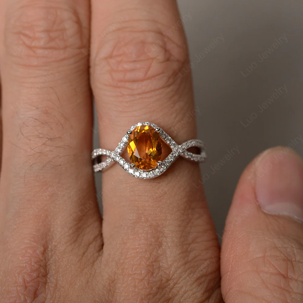 Oval Citrine Twisted Engagement Ring - Image 4