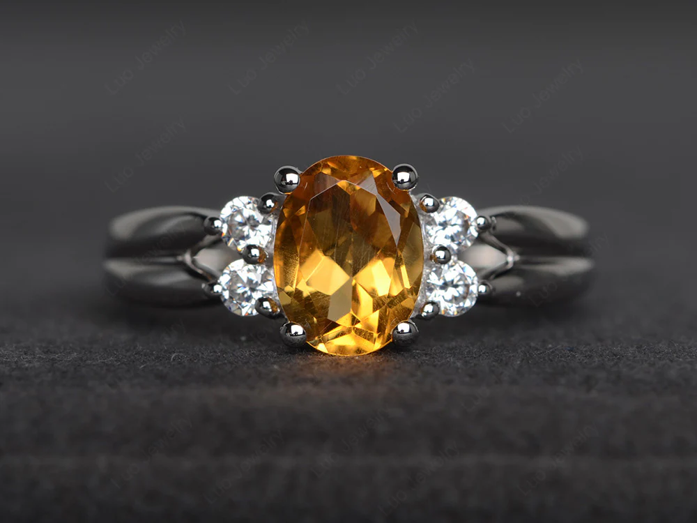 Oval Cut Citrine Two Rows Ring