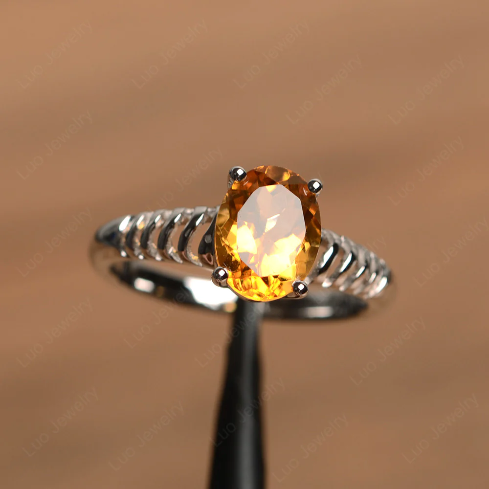 Oval Cut Citrine Wave Ring