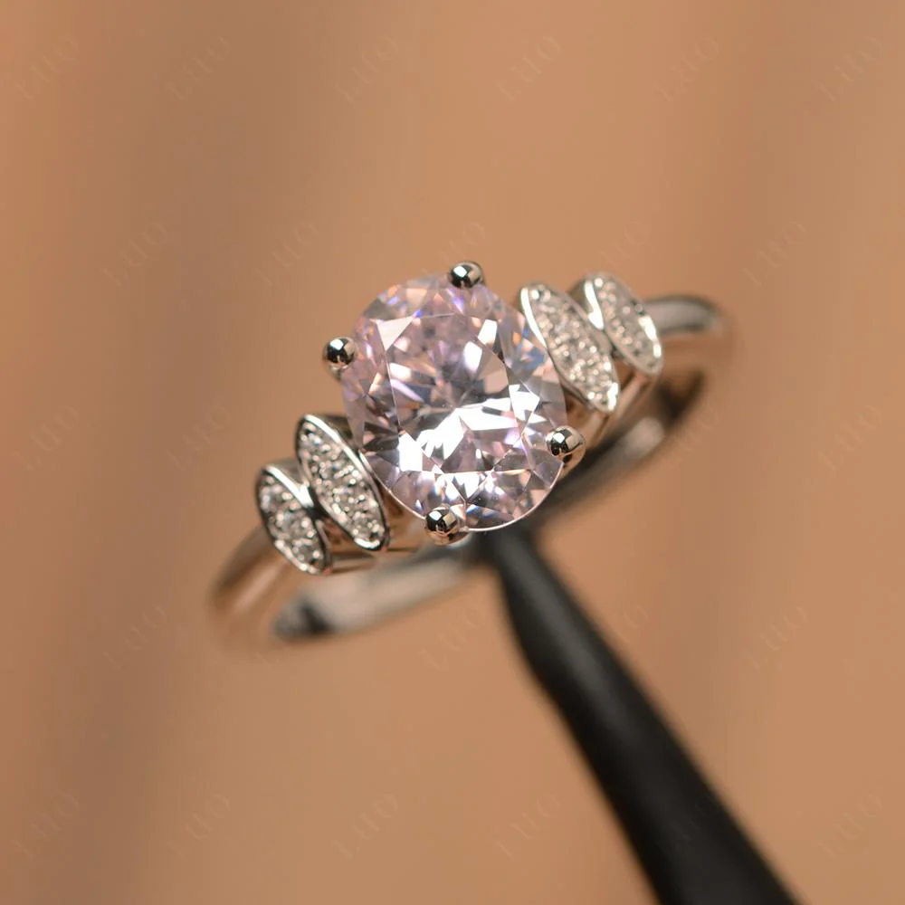 Oval Cut Simple Pink Cubic Zirconia Engagement Ring - Image 9