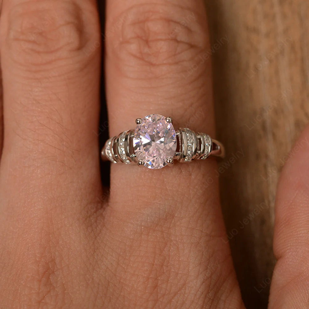 Oval Cut Pink Cubic Zirconia Promise Ring - Image 4