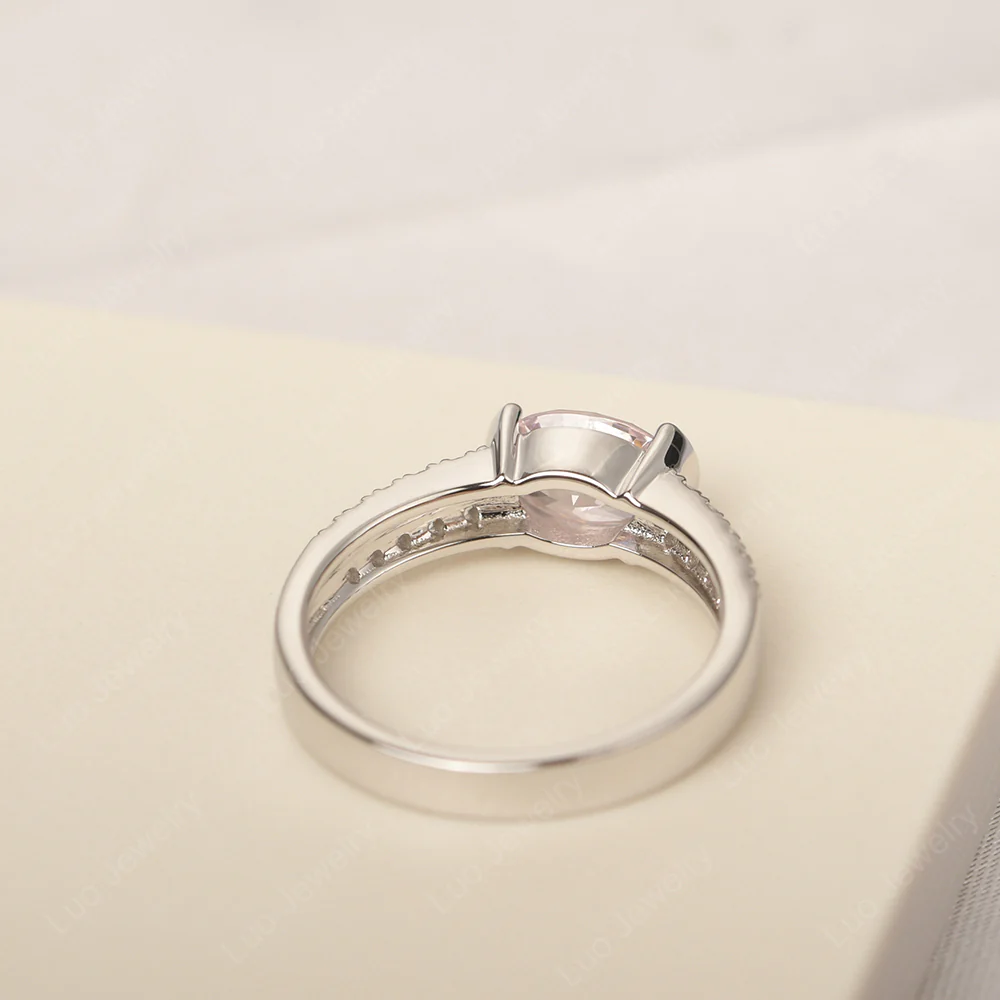 Oval Cut Pink Cubic Zirconia Double Pave Ring - Image 3