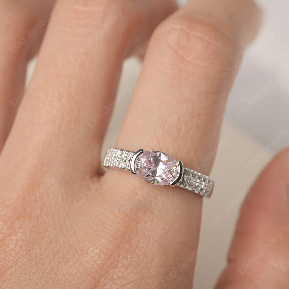 Oval Cut Pink Cubic Zirconia Double Pave Ring - Image 4
