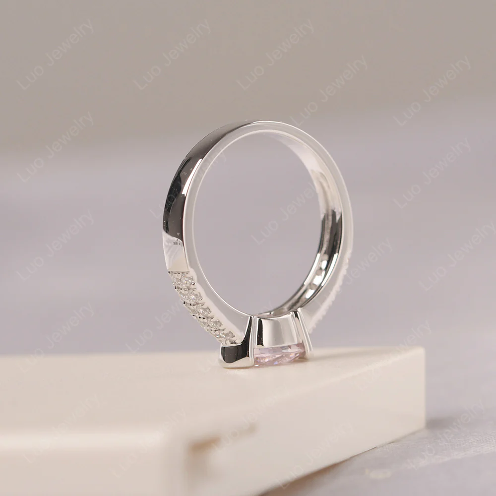 Oval Cut Pink Cubic Zirconia Double Pave Ring - Image 5