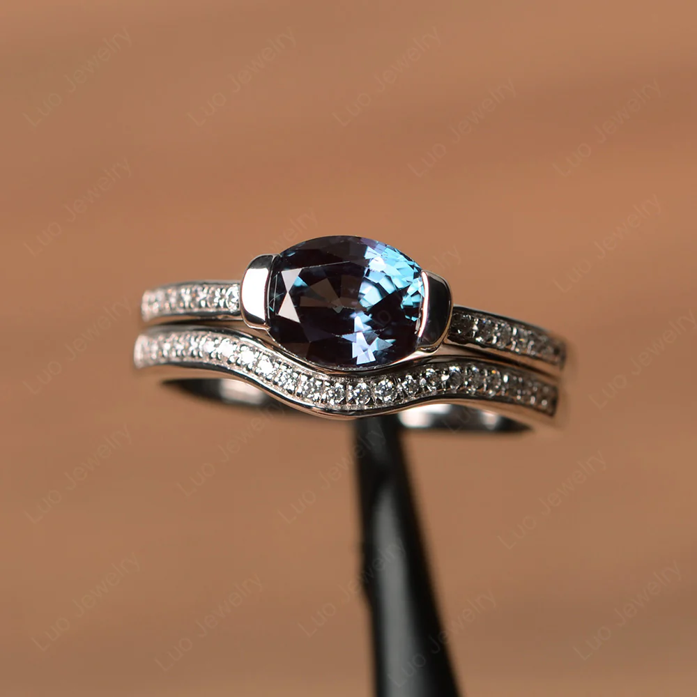 Oval East West Alexandrite Bridal Set Ring