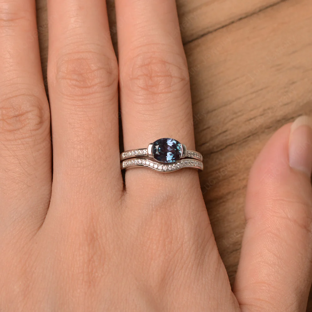 Oval East West Alexandrite Bridal Set Ring - Image 4