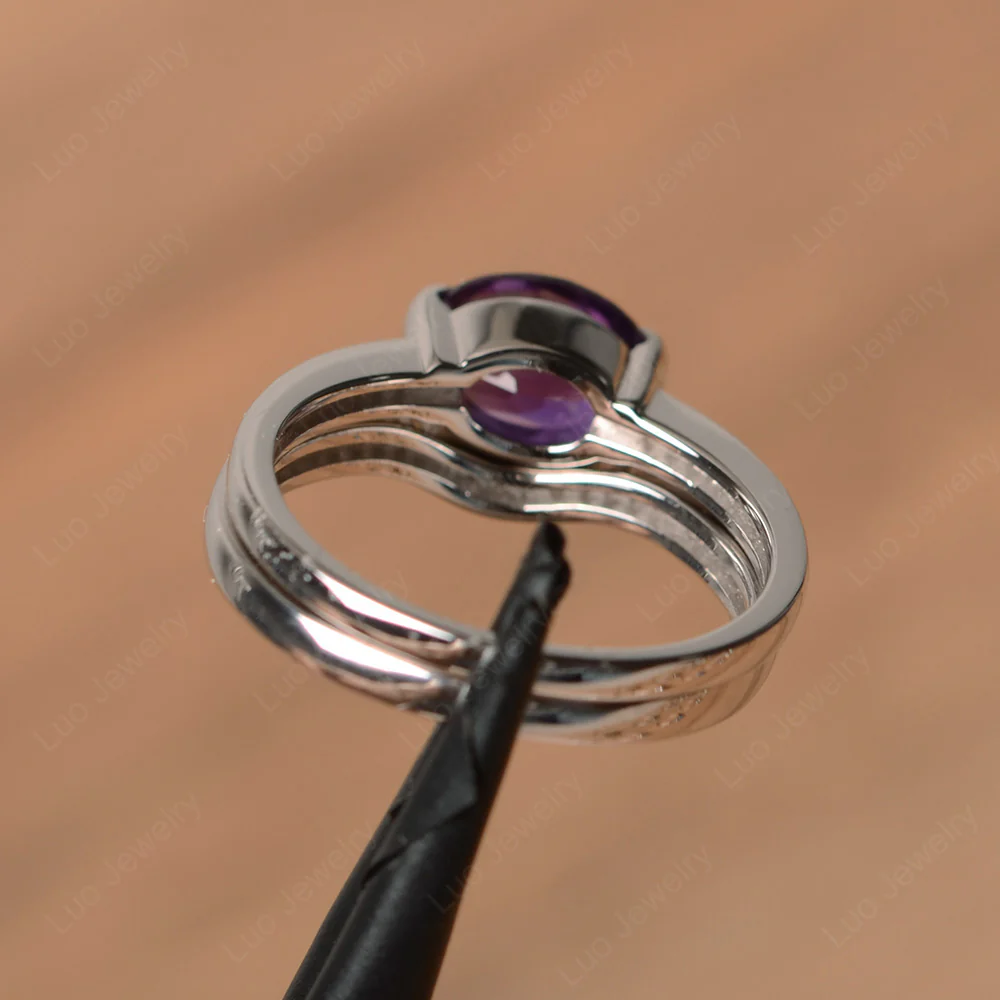 Oval Amethyst Wedding Set Ring - Image 3