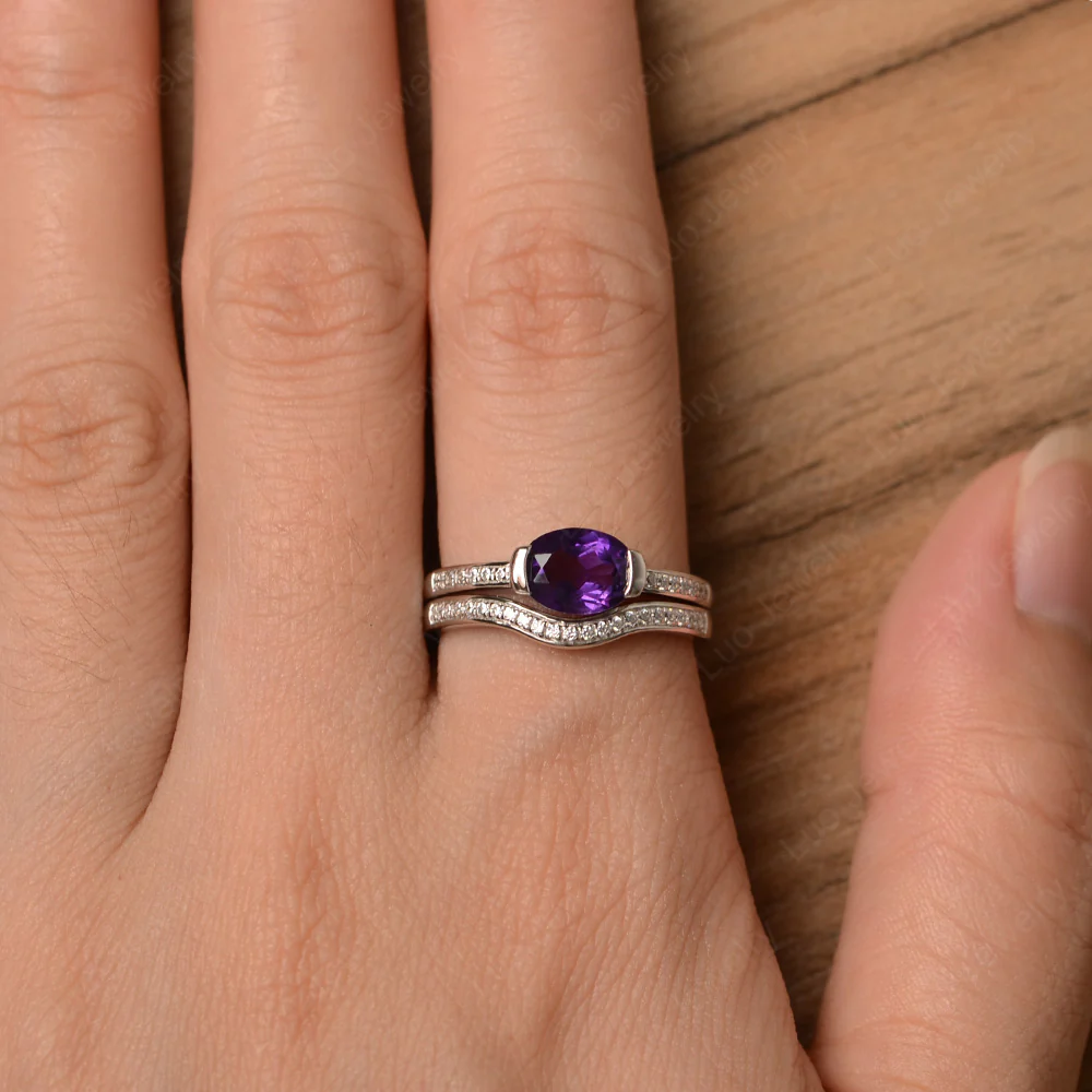 Oval Amethyst Wedding Set Ring - Image 4