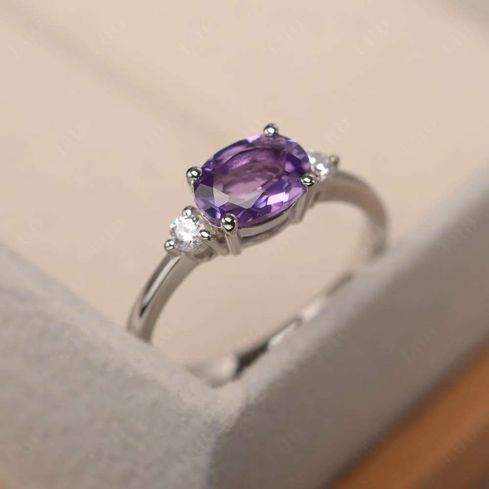 Oval East West Amethyst Trilogy Ring - Image 10