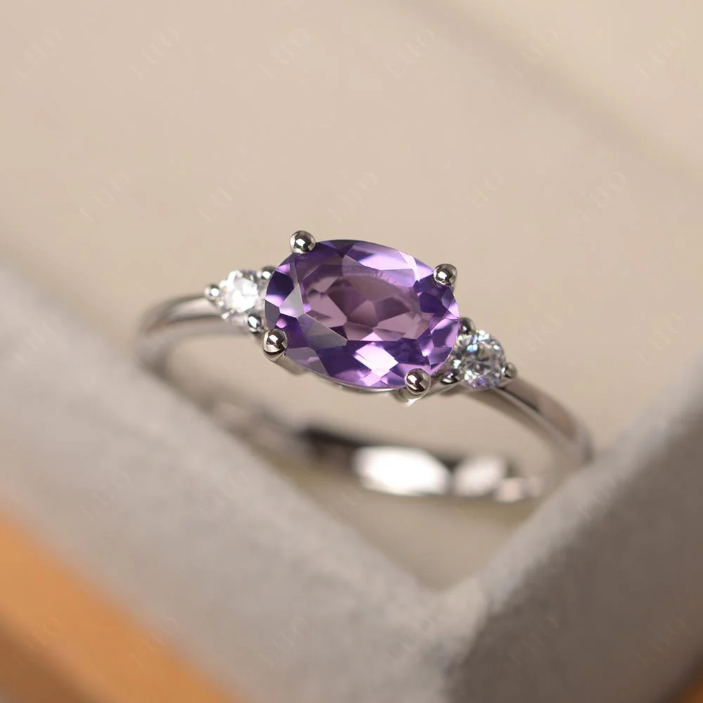 Oval East West Amethyst Trilogy Ring - Image 11