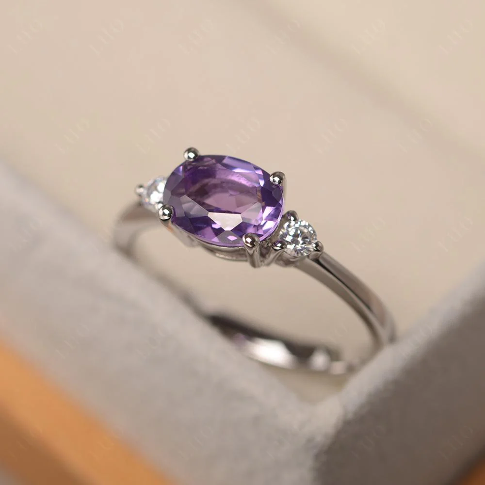 Oval East West Amethyst Trilogy Ring - Image 12