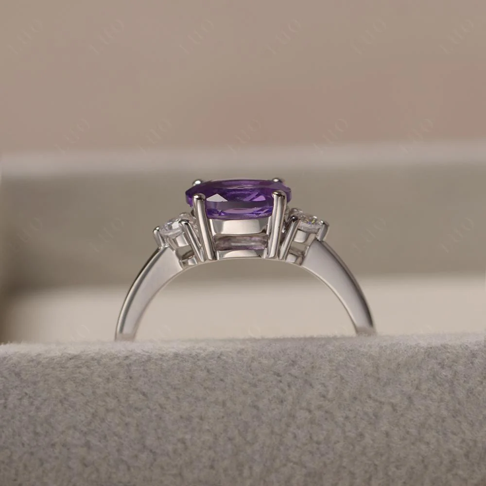 Oval East West Amethyst Trilogy Ring - Image 14