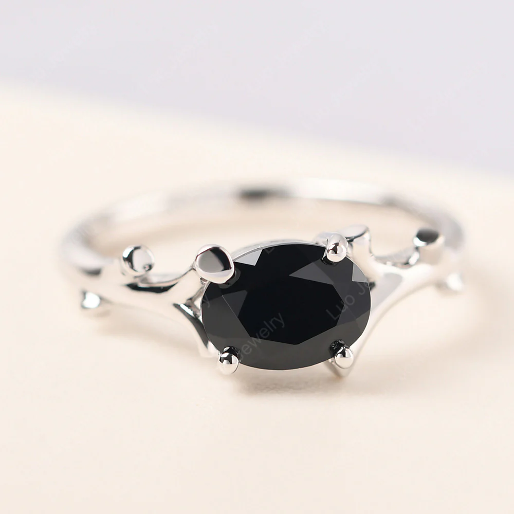 Oval Black Spinel Horizontal Twig Ring - Image 2