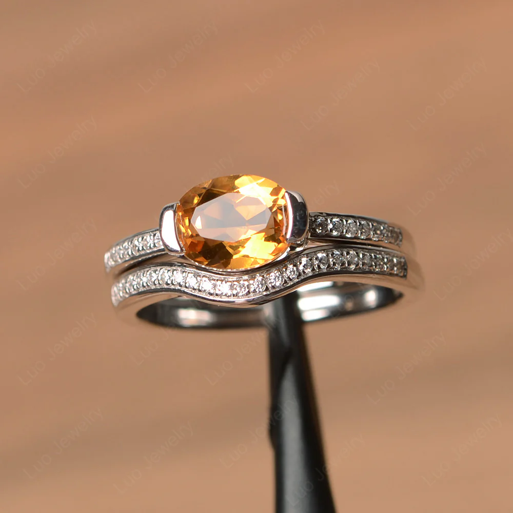Oval East West Citrine Bridal Set Ring