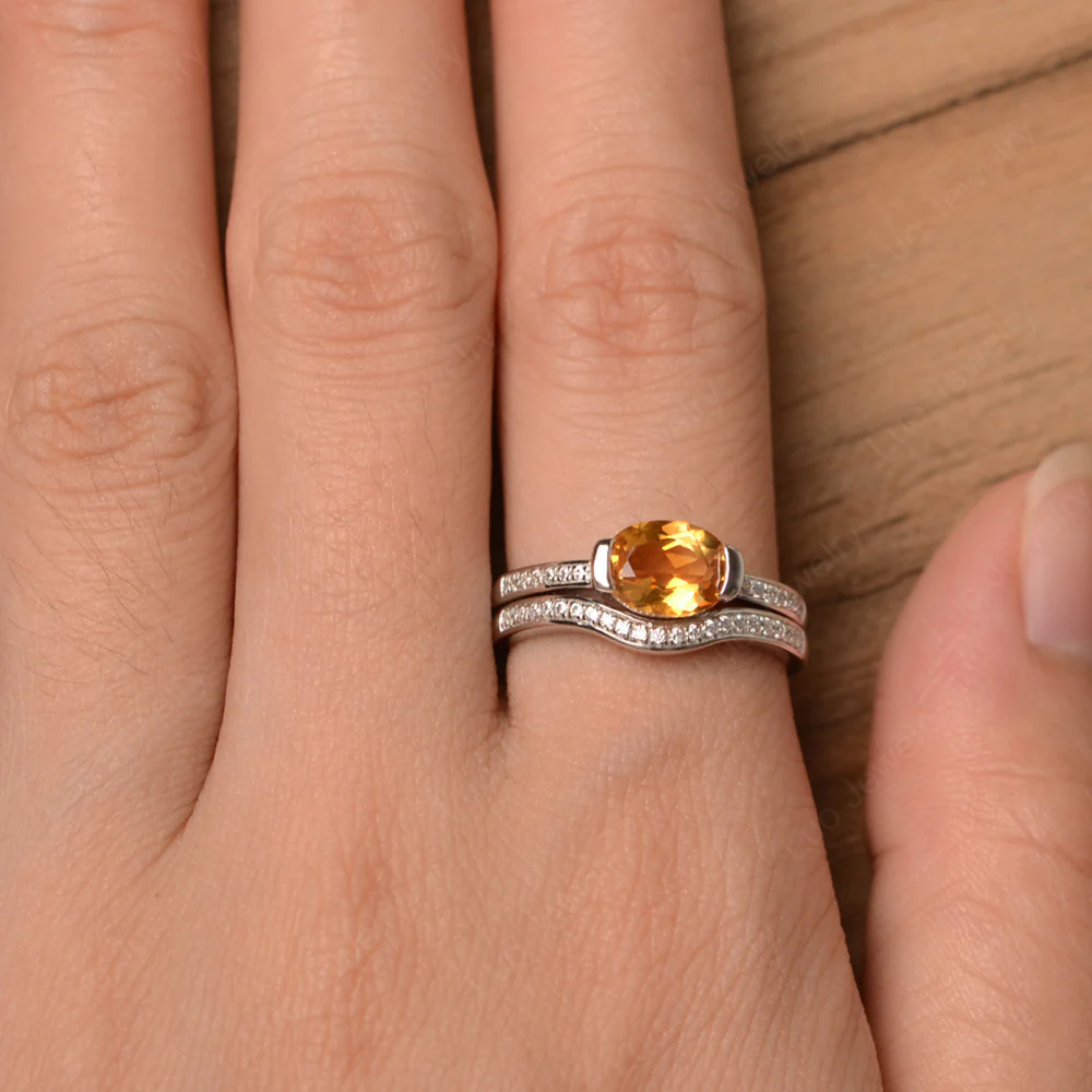 Oval East West Citrine Bridal Set Ring - Image 4