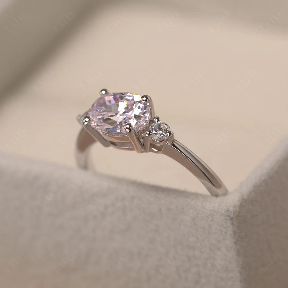 Oval East West Pink Cubic Zirconia Trilogy Ring - Image 11