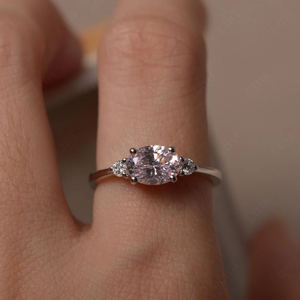 Oval East West Pink Cubic Zirconia Trilogy Ring - Image 14