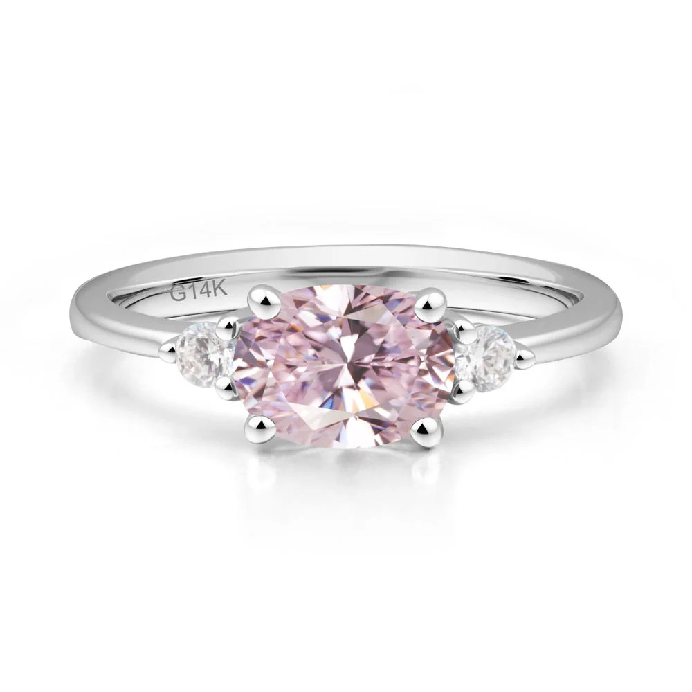 Oval East West Pink Cubic Zirconia Trilogy Ring - Image 6
