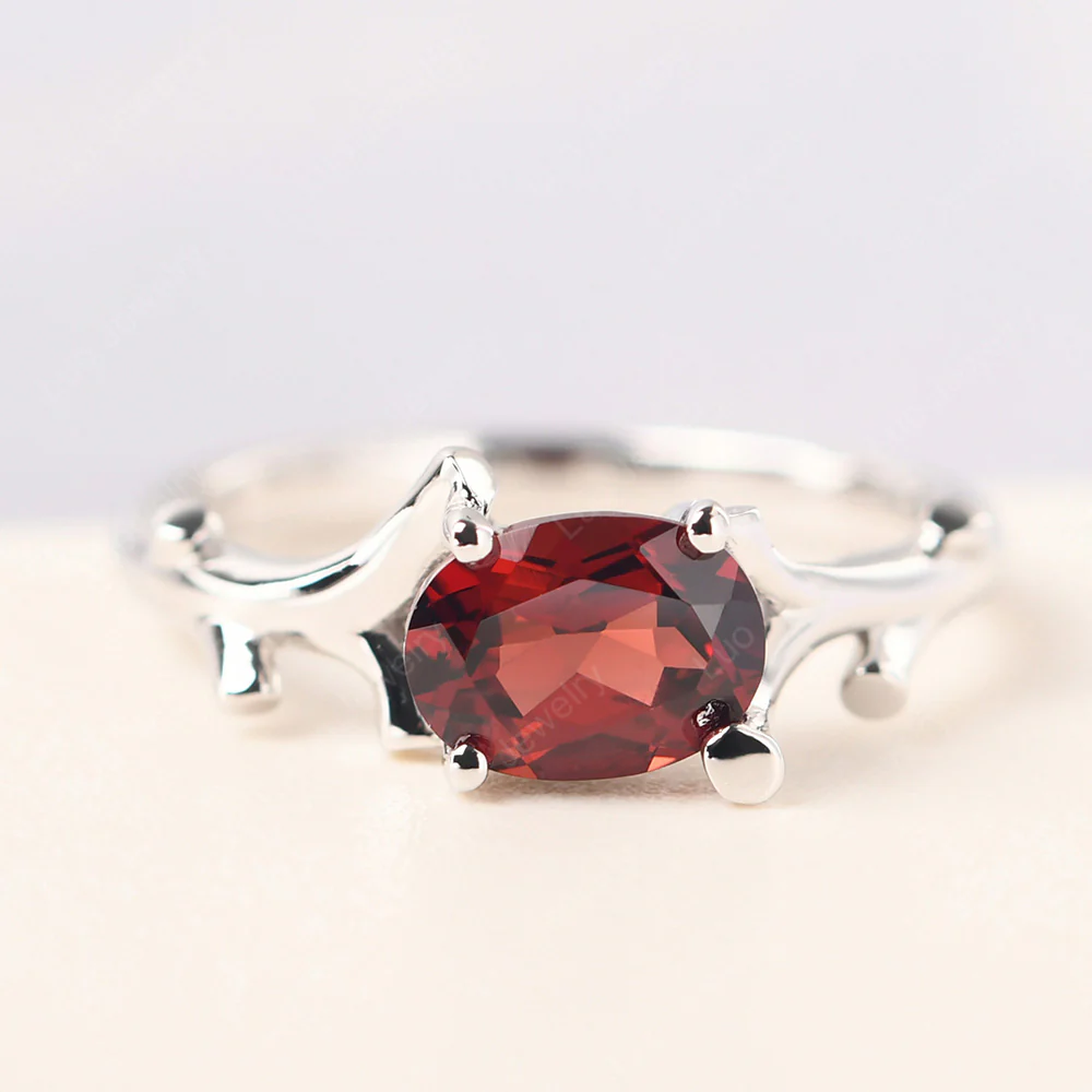 Oval Garnet Horizontal Twig Ring